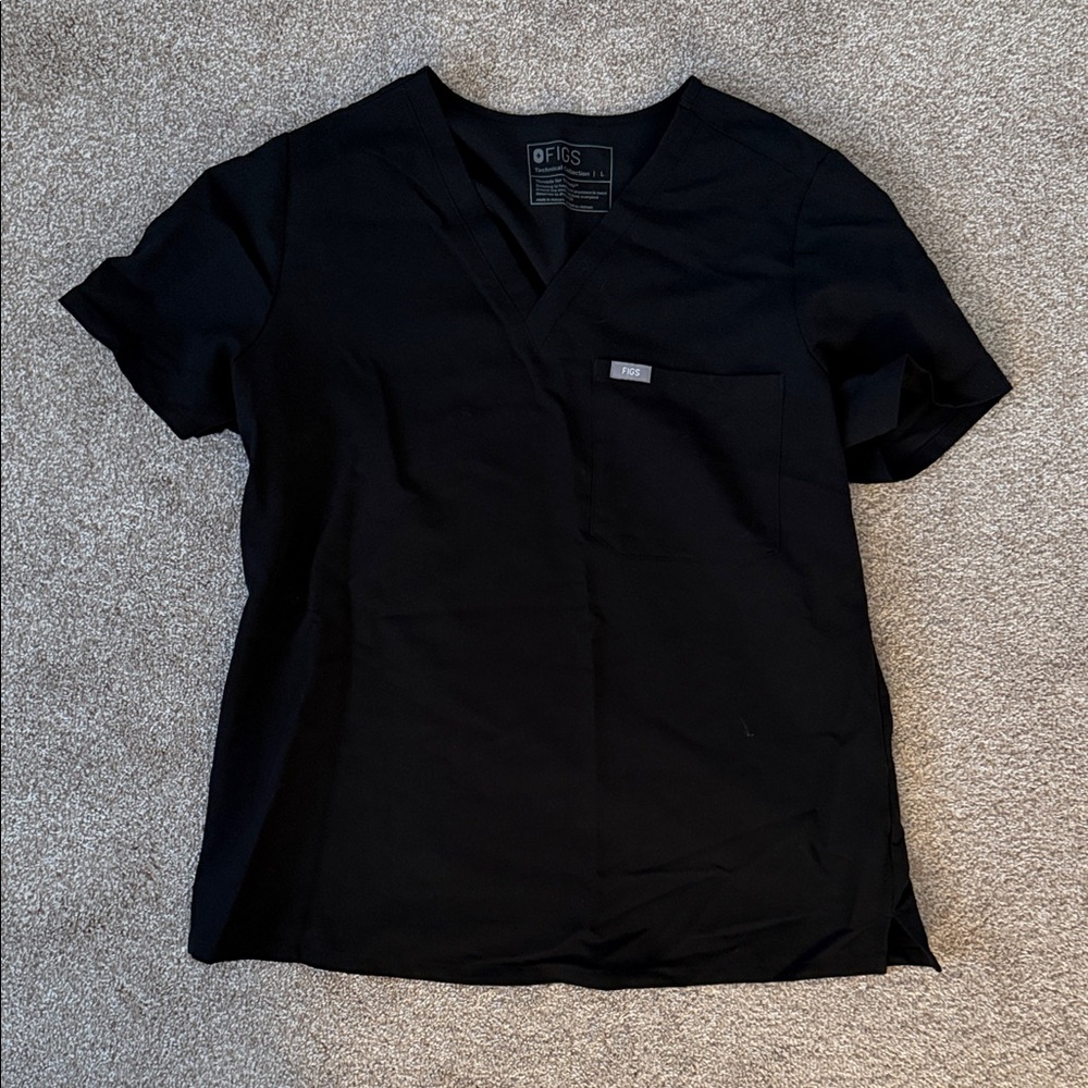 FIGS Women's Black V-Neck One Pocket Scrub Top